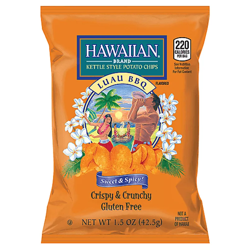Hawaiian Brand Luau BBQ Kettle Style Potato Chips Bag view 1