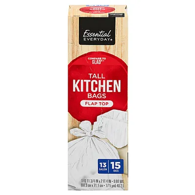 Essential Everyday Tall Kitchen Trash Bags Flap Top 15 Count 13 Gallon