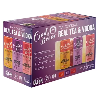Owl's Brew Real Tea Vodka Seltzer Variety Pack 8-Pack 96 oz