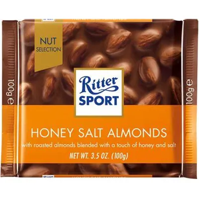 Ritter Sport Honey Milk Salt Almonds Chocolate Bar 100g Count