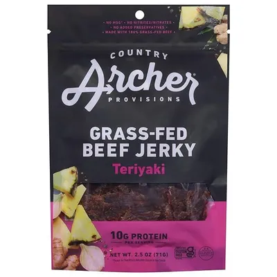 Country Archer Teriyaki Grass-Fed Beef Jerky 2.5 oz Bag