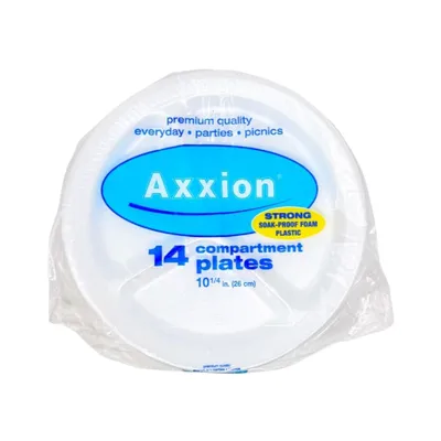 Axxion Foam Plate 10 1/4 inch 3 Compartment 14 ct 10.25inch