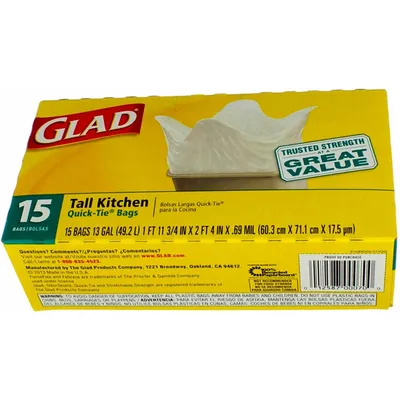 Glad Quick Tie Tall Kitchen Bags 15x 13Gallon Bags