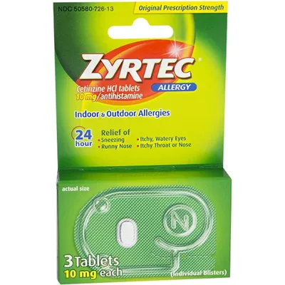 Zyrtec 24 Hour Allergy Relief Tablets Travel Size 3 count
