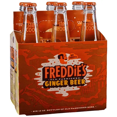 Freddie's Old Fashioned Soda Ginger Beer 6 Pack 12 oz Bottles