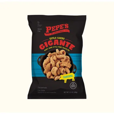 Pepes Gigante Cracklins 3.25 oz Estilo Casero Pork Cracklins Bag