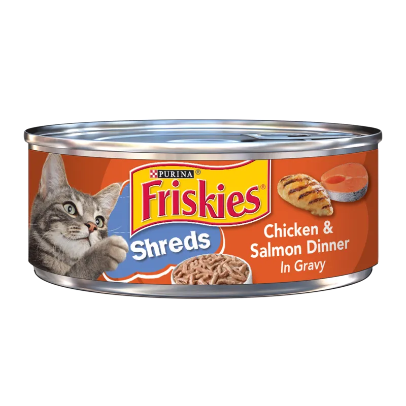 Friskies Purina Wet Cat Food Savory Shreds Chicken & Salmon Dinner In Gravy view 1