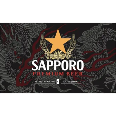 Sapporo Premium Beer 6x 12oz Cans
