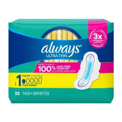 Always Ultra Thin Pads Regular Size 1 with Wings 22 ct