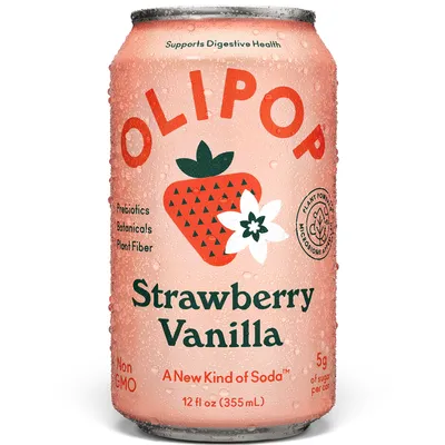 OLIPOP Strawberry Vanilla Prebiotic Soda 12 oz can