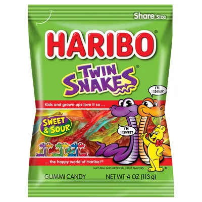 Haribo Twin Snakes Sweet and Sour Gummy Candy 4 oz Bag