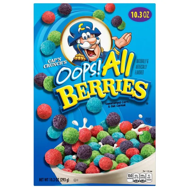 Cap'n Crunch Oops! All Berries Cereal Box view 1