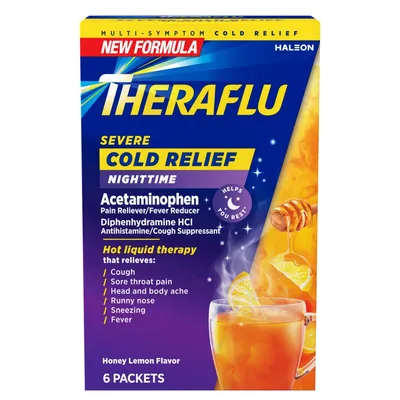 Theraflu Nighttime Severe Cold & Cough Honey Lemon 6 Packets 6 Pack 1.13oz Boxs