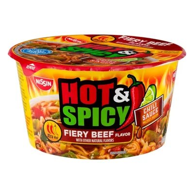 Nissin Hot & Spicy Fiery Beef Flavor Ramen Noodle Soup 3.28 oz