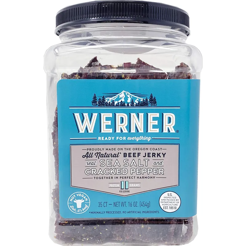 Werner Gourmet Meat Snacks Sea Salt and Cracked Pepper Beef Jerky Jar view 1