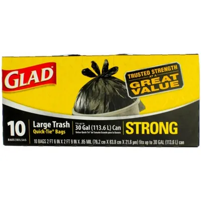 Glad Quick-Tie Large Trash 10 Bags For 30 Gallon Cans