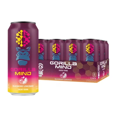 Gorilla Mind Energy Drink Blackberry Lemonade 16 oz Can