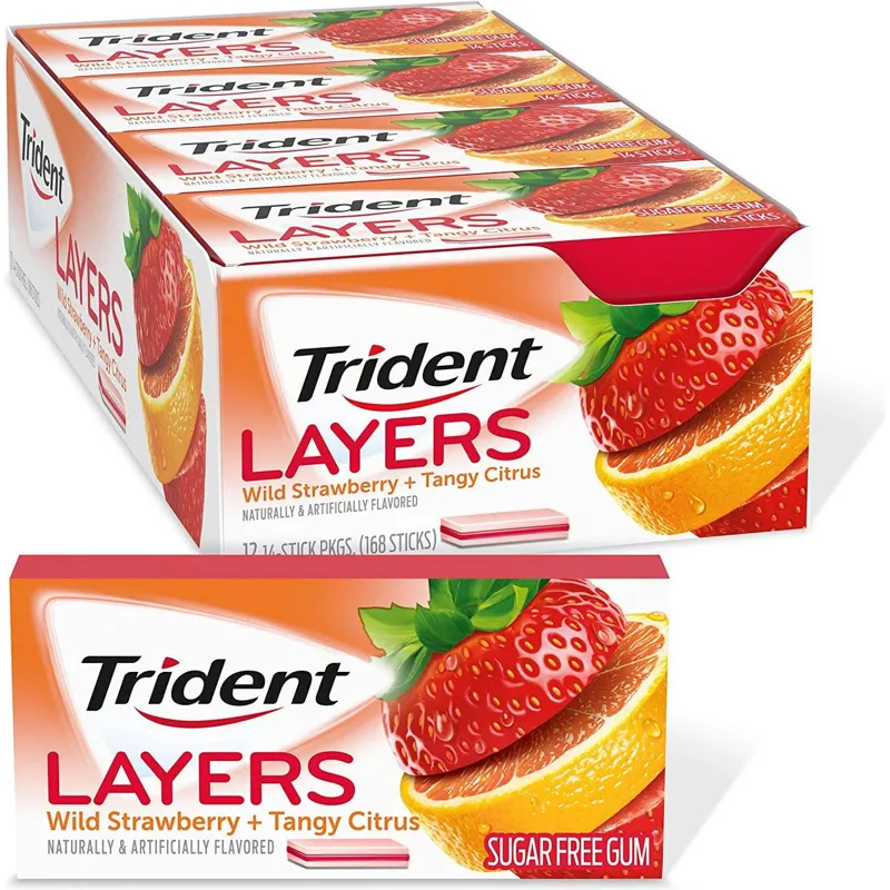 Trident Layers Sugar Free Gum Wild Strawberry+tangy Citrus view 1