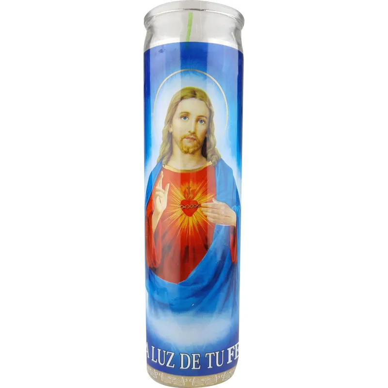 La Luz De Tu Fe Sagrado Corazon Religious Glass Candle view 1