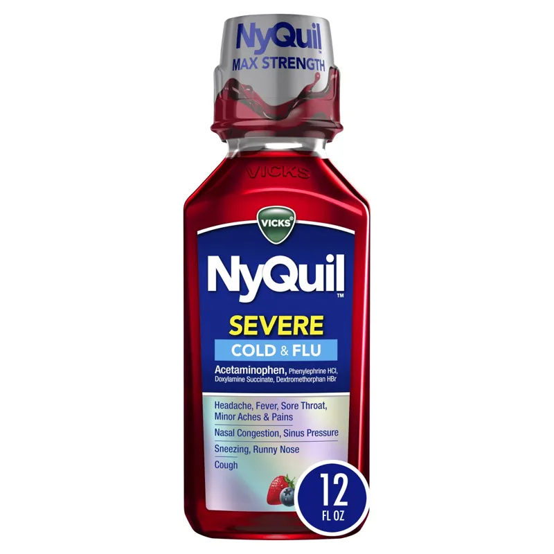 Vicks NyQuil Severe Cold & Flu Nighttime Relief Berry Flavor Liquid view 1
