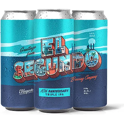 El Segundo Greetings From El Segundo 10th Anniversary Triple IPA 4 Pack 16 oz Cans  11% ABV
