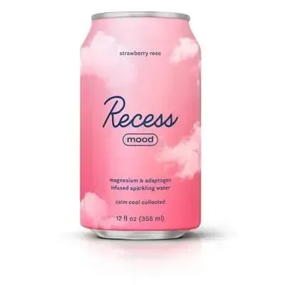 Recess Mood Strawberry Rose Sparkling Water with Magnesium & Adaptogens 12 oz