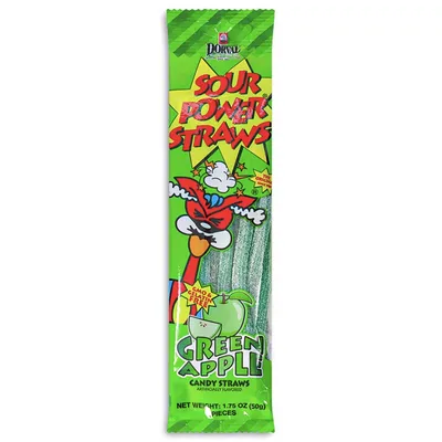 Dorval Sour Power Straws Green Apple 1.75 oz Bag