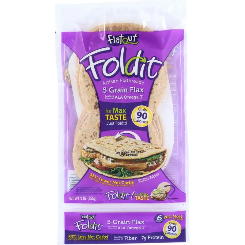 Flat Out Folait Artisan Flatbreads 5 Grains Flax Box view 1