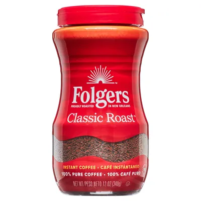 Folgers Classic Roast Instant Coffee Crystals 12 oz Jar