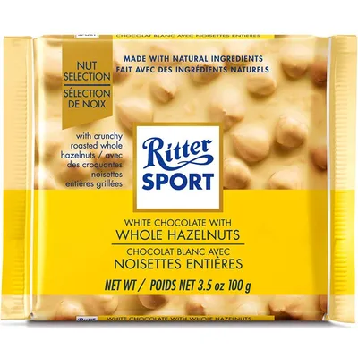 Ritter Sport White Chocolate Bar With Whole Hazelnuts 100g Count