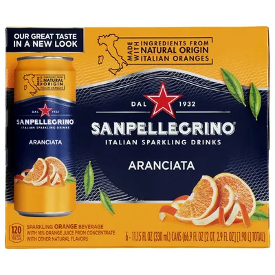 Sanpellegrino Aranciata Sparkling Orange Beverage 6 Pack 11.15 oz cans