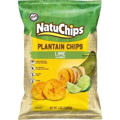 NatuChips Lime Plantain Chips 4 oz Bag