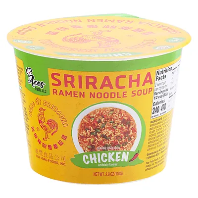 Tuong Ot Sriracha Chicken Flavor Ramen Noodle Soup 3.8 oz Big Bowl
