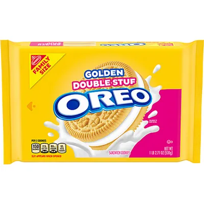 Oreo Sandwich Cookies, Golden, Double Stuf, Family Size 18.71oz Bag
