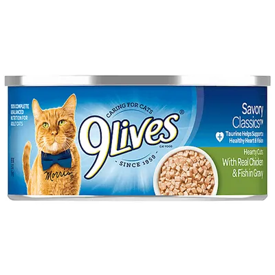 9Lives Hearty Cuts with Real Chicken & Fish in Gravy 5.5 oz Can