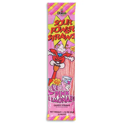 Dorval Sour Power Straws Pink Lemonade 1.75 oz Bag