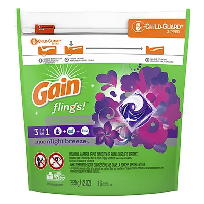 Gain Flings Moonlight Breeze 3-in-1 Laundry Detergent Pacs 16 ct Bags