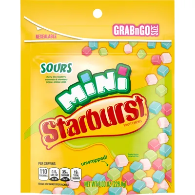 Starburst Minis Sours Fruit Chews Candy 8 oz Bag