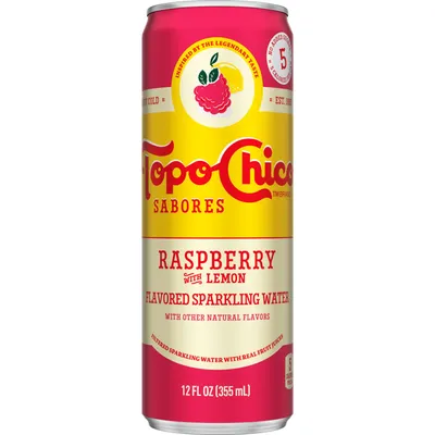 Topo Chico Sabores Raspberry with Lemon Flavored Sparkling Water 12 oz can