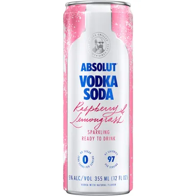 Absolut Vodka Soda Raspberry & Lemongrass 4x 355ml Cans