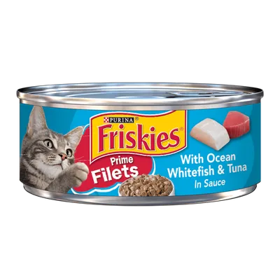 Friskies Purina Wet Cat Food Can - Prime Filets With Ocean Whitefish & Tuna In Sauce, 5.5oz Can