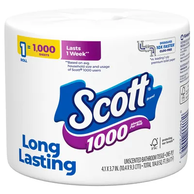 Scott 1000 Sheets Per Roll Unscented Bathroom Tissue 1-ply 1 roll 104.8sq ft