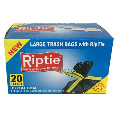 Riptie Large Trash Bags 20 Count 33 Gallon