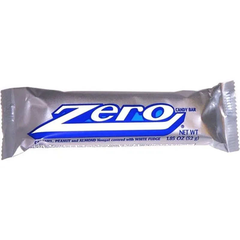 Zero Candy Bar Caramel, Peanut and Almond Nougat covered with White Fudge view 1