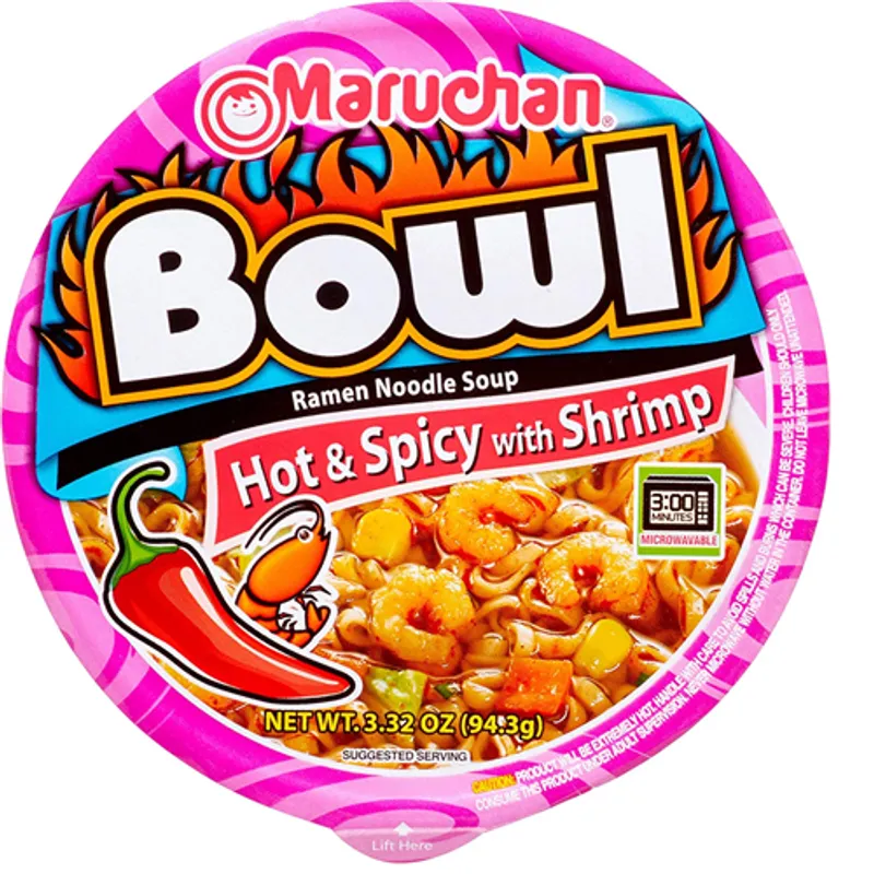 Maruchan Hot & Spicy Shrimp Flavor Ramen Noodle Soup Bowl view 1